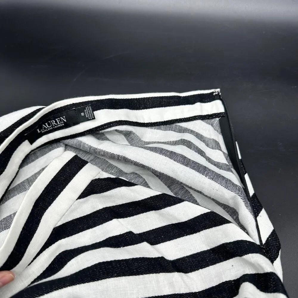 Lauren Ralph Lauren Black White Striped Swing Skirt Womens Size 10 A Line - Picture 6 of 7